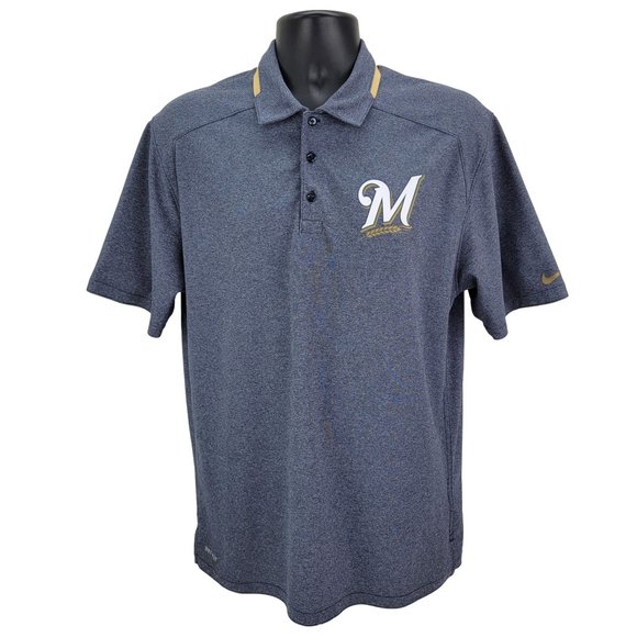 Milwaukee Brewers Polo Shirt Nike Dri-Fit Mens Medium Short Sleeve Gray Baseball - Picture 1 of 6